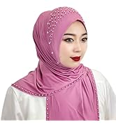 ODIZLI Muslim Hijab Solid Color Beaded Arab Hijab Women Hijab Beaded Soft and Easy to Wear Hijab ...