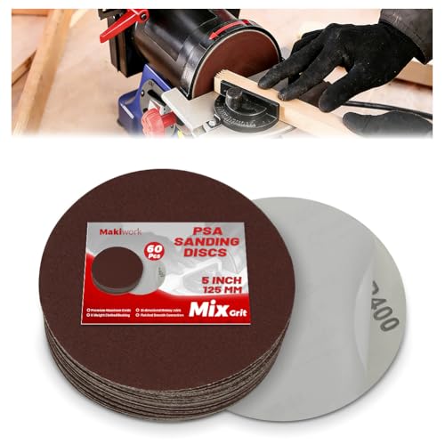 Image of 60 PCS 5 Inch PSA Sanding Discs, Assorted 60-400 Grit Aluminum Oxide Self Adhesive Sandpaper Discs for DA Sander, Automotive Paint Sanding, Woodworking & Metal Surface Prep