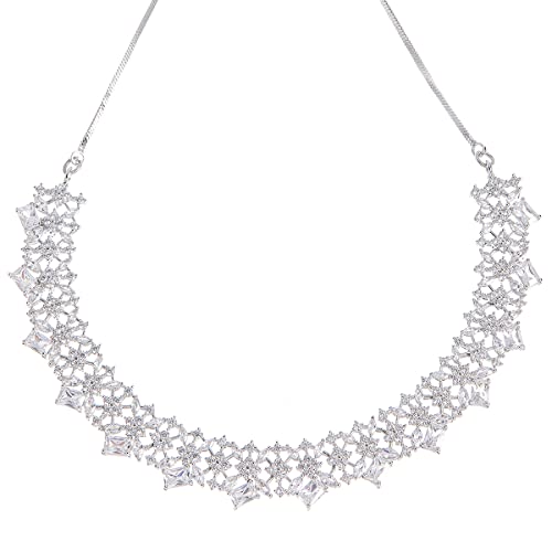 Image of Karatcart Silver Toned American Diamond Studded Jewellery Set for Women