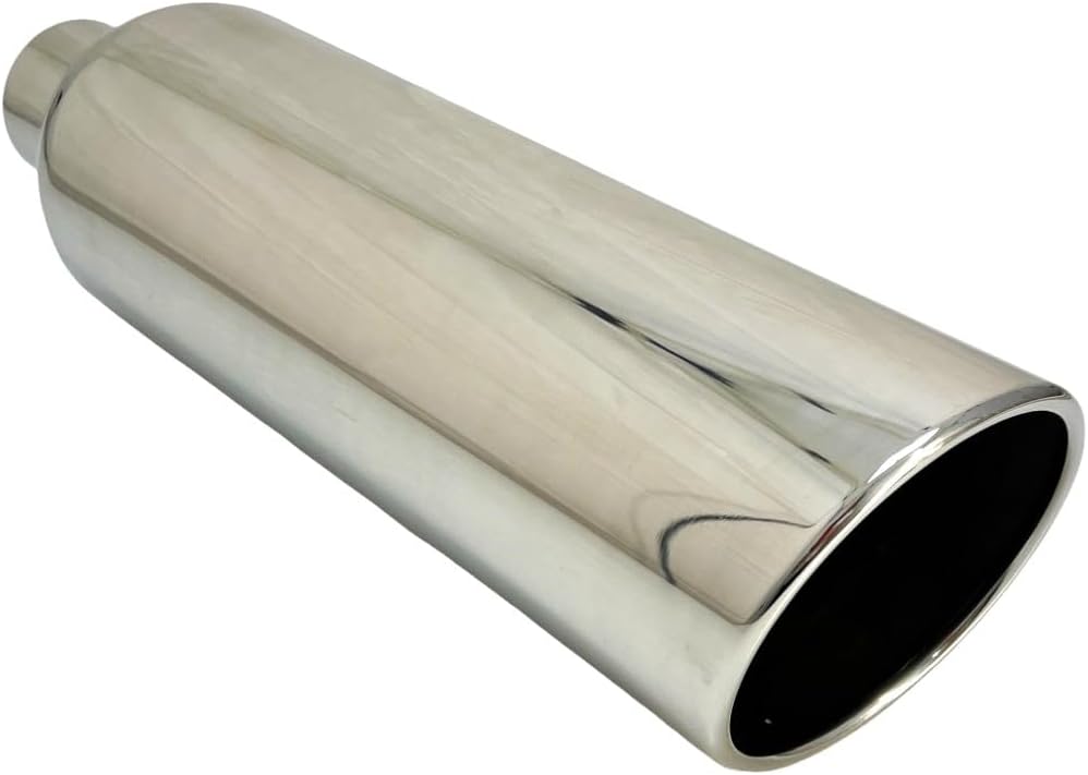 Exhaust Tip 5.00" Dia X 18.00" Long 2.50" Inlet Weld On Rolled Slant Polished Stainless Steel W50018-250-BOSS-RS Wesdon Exhaust Tip