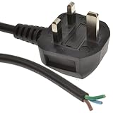 kenable Power Cable UK Plug 13A Fused to Stripped Bare Ended Wire 1.0mm² 3 Core Mains Lead VDE Approved 2m Black