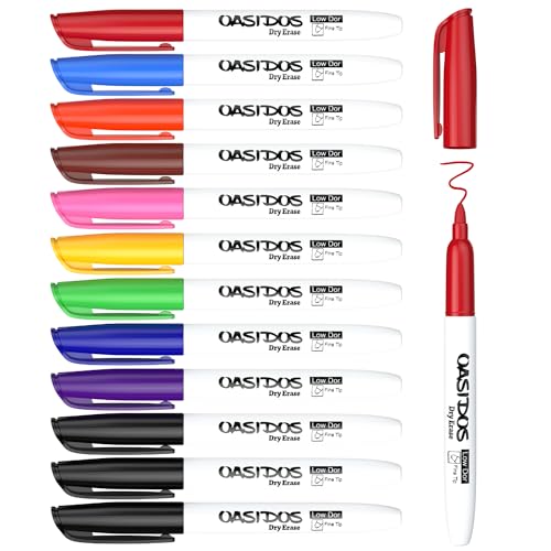 Fine Tip Dry Erase Markers - 12 Pack Fine Point Thin Assorted Colors Whiteboard Bulk, Low Odor Dry Erase Markers for Office Classroom School White Board - 10 Colors