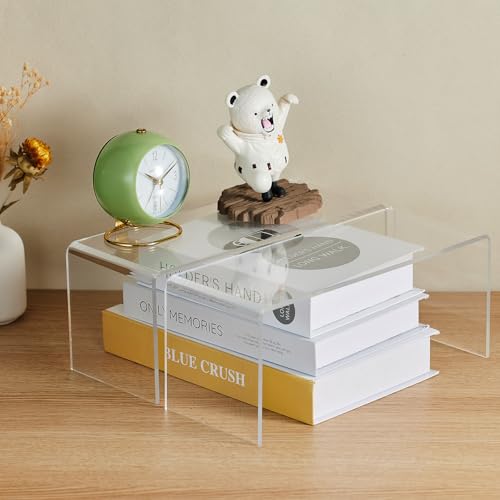 HTRYBNES Clear Cabinet Shelf Organizers, 2 Pack Shelf Risers Kitchen Cabinets, Spice Rack for Dishes, Soda Cans and Cup（11.8 x 4.72 x 4.72 Inch）