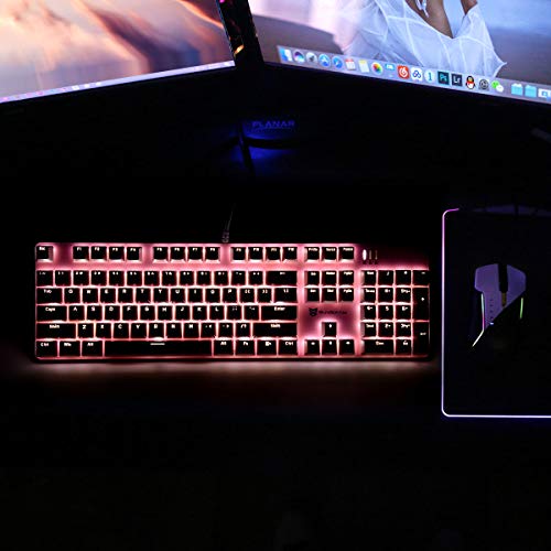 Image of Merdia Full Size Wired Mechanical Gaming Pink Keyboard | Red Switch 104 Keys US Layout Full Size Pink PC Gaming Keyboards | Hot Swappable LED Backlit Light Up Wired Mechanical Computer Keyboards