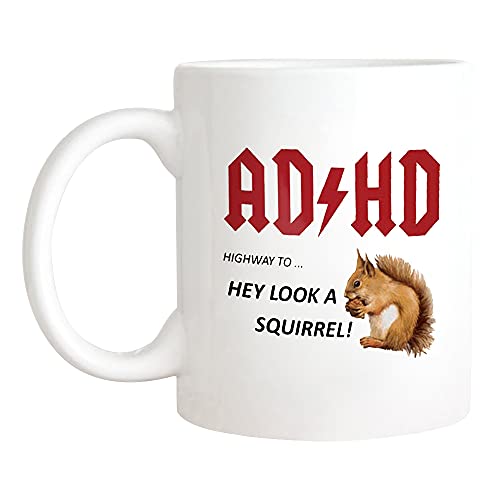 CrossLove - Funny ADHD Coffee Mug, Squirrel Coffee Mug, Adult ADHD Coffee Cup, Funny Coffee Mug, Office Humor Mug, ACDC Mug, 11oz Ceramic Coffee Mug
