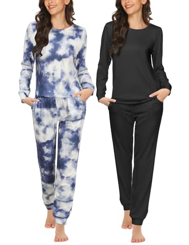 Ekouaer 2 Pack Women's Pajama Set Long Sleeve Top...