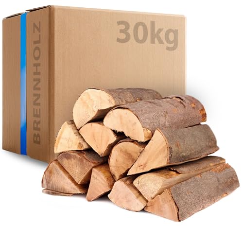 30kg Kaminholz Fichte Brennholz - Kammergetrocknetes Feuerholz 30cm Scheite für Kamin Ofen & Feuerschale - 100% Naturholz Umweltfreundlich Raucharm Ideal für Grill Lagerfeuer Smoker & Dekoration