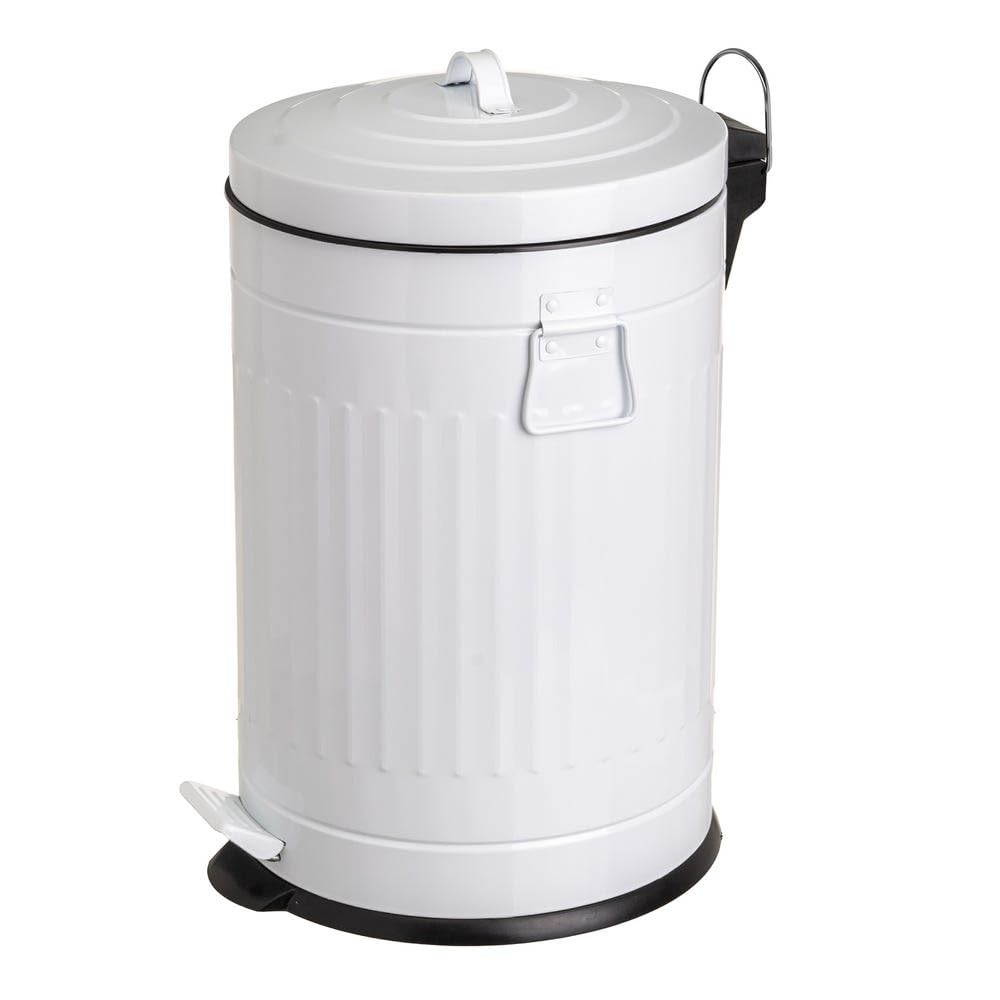 Papelera de 20 Litros Industrial Blanca Minimalista de Acero para Cocina Basic (Blanca)