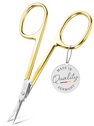 TITANIA Solingen Ciseaux à cuticules avec pointe en forme de tour (plaqué or, 9,5 cm) • Ciseaux à cuticules professionnels en acier au carbone • Fabriqués en Allemagne