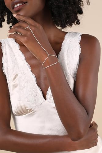 Image of Hand Chain Bracelet for Women Trendy, Dainty Silver Beaded Finger Ring Bracelet Non Tarnish Minimalist Adjustable Simple Cute Silver Bracelets Waterproof Fashion Jewelry