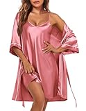 Ekouaer Women's Satin Robe 2 Piece Silky Pajama Set Nightgown with Robe Bridal Party Bathrobe Sexy Nightwear