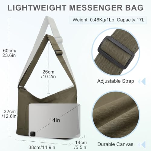 Image of VASCHY Canvas Messenger Tote Bag, Lightweight Casual Crossbody Slouchy Shoulder Hobo Side Bag for Men and Women