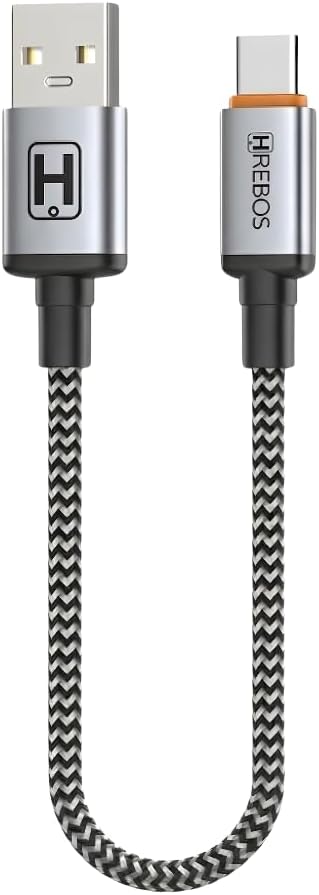 Cabo USB para USB-C 60W Carregamento Rápido Nylon Trançado Preto 20cm | Compatível com Smartphones e Tablets USB-C, Design Resistente
