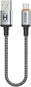 Cabo USB para USB-C 60W Carregamento Rápido Nylon Trançado Preto 20cm | Compatível com Smartphones e Tablets USB-C, Design Resistente