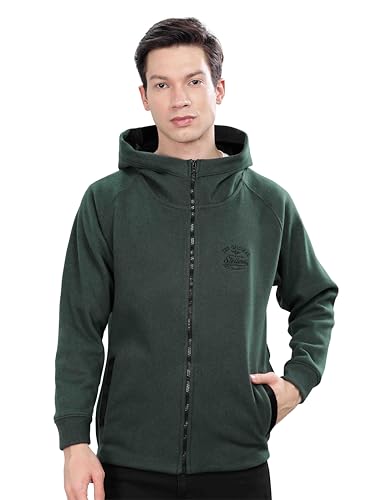 Image of STELLERS Men's Solid Zipper Fleece Hooded Sweatshirt | Regular Fit | Feather Touch Feel | Odour Resistant | Wrinkle Free | Quick Dry | Stretchable | Breathable | Sustainable | Anti-Static