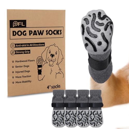 2 Pairs Anti Slip Dog Socks Paws Stop Licking with Grips (Grey S)