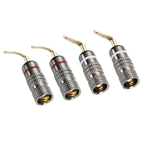 PATIKIL Flex Pin Banana Plugs Gold-Plated Insulated Red White for Speaker Wires Sound Systems, Video Receivers, Home Theater Pack of 4