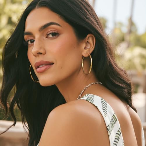 Lightweight Twisted Hoop Earrings 14K Gold Plated Hypoallergenic 3mm Wide Large Thick Gold Hoops Medium Twist Hoop Earrings for Women2