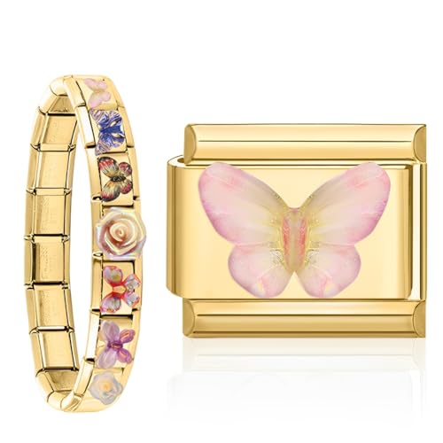 Nomination armband glieder,Italian Charm Bracelet Gold, 9mm Italian Charms mit Anhänger, DIY Abnehmbar Edelstahl Module für Italienische Armbänder, Armband Zubehör, Italian Style Charms für Damen