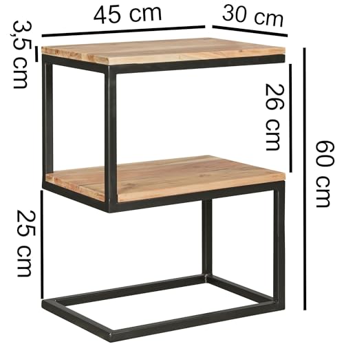 FineBuy Beistelltisch S-Form Massivholz/Metall 45 x 60 x 30 cm, Design Wohnzimmertisch Landhaus-Stil, Anstelltisch Ablagetisch eckig Beige – Bild 4