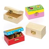 mini schatztruhe pappe Größe: 8 cm x 5 cm. Baker Ross Mini-Schatztruhen aus Holz - zum Bemalen und Dekorieren für Kinder - Kästchen zur Aufbewahrung (4 Stück)