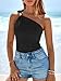 PRETTYGARDEN One Shoulder Going Out Tops for Women Trendy 2026 Summer Y2K Clothes Sleeveless Fitted Spring Fashion Shirts (Black,Small)