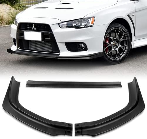 3 Pieces R-Style Front Bumper Lip Spoiler Splitter Side Body Kit Trim Protection Compatible with 2008-2015 Mitsubishi Lancer Evolution EVO X, 2009 2010 2011 2012 2013 2014 (Matt Black)