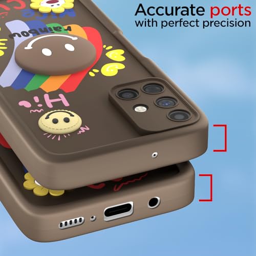 Image of Pikkme Back Cover for Samsung Galaxy M51 | Soft Silicone| Cute Rainbow Smile & 3D Cartoon Flower Design | Shockproof Raised Camera Protection Bumper Case (Brown)
