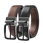 MILORDE Men’s Reversible Leather Belt for Casual Golf Dress Pants Shirts, Double Style - 2 Sides