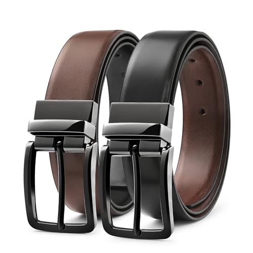 MILORDE Men’s Reversible Leather Belt for Casual Golf Dress Pants Shirts, Double Style – 2 Sides