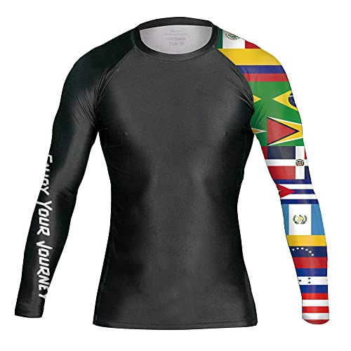 CHOO Men's US Flag Fitness Training Rash Guard Grappling Gear Fight Wear, Flags Sleeve X-Large