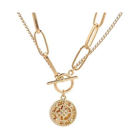 Gold Chunky Link Chain Necklace with Compass Cover