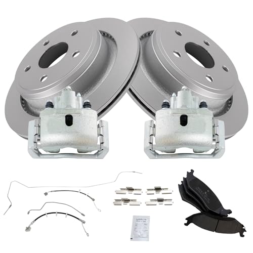 Image of TRQ Rear Brake Pad & Rotor Kit Semi-Metallic Premium G-Coated Compatible with 2014-2017 Ram 1500