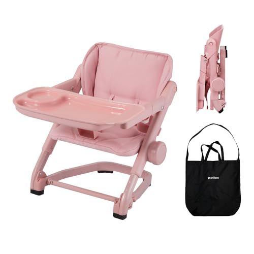 Feed Me 3-in-1 Travel High Chair Booster Seat for Infants and Toddlers - Transitional, Compact & Fits Any Chair, Swivel Tray, Rose Tea