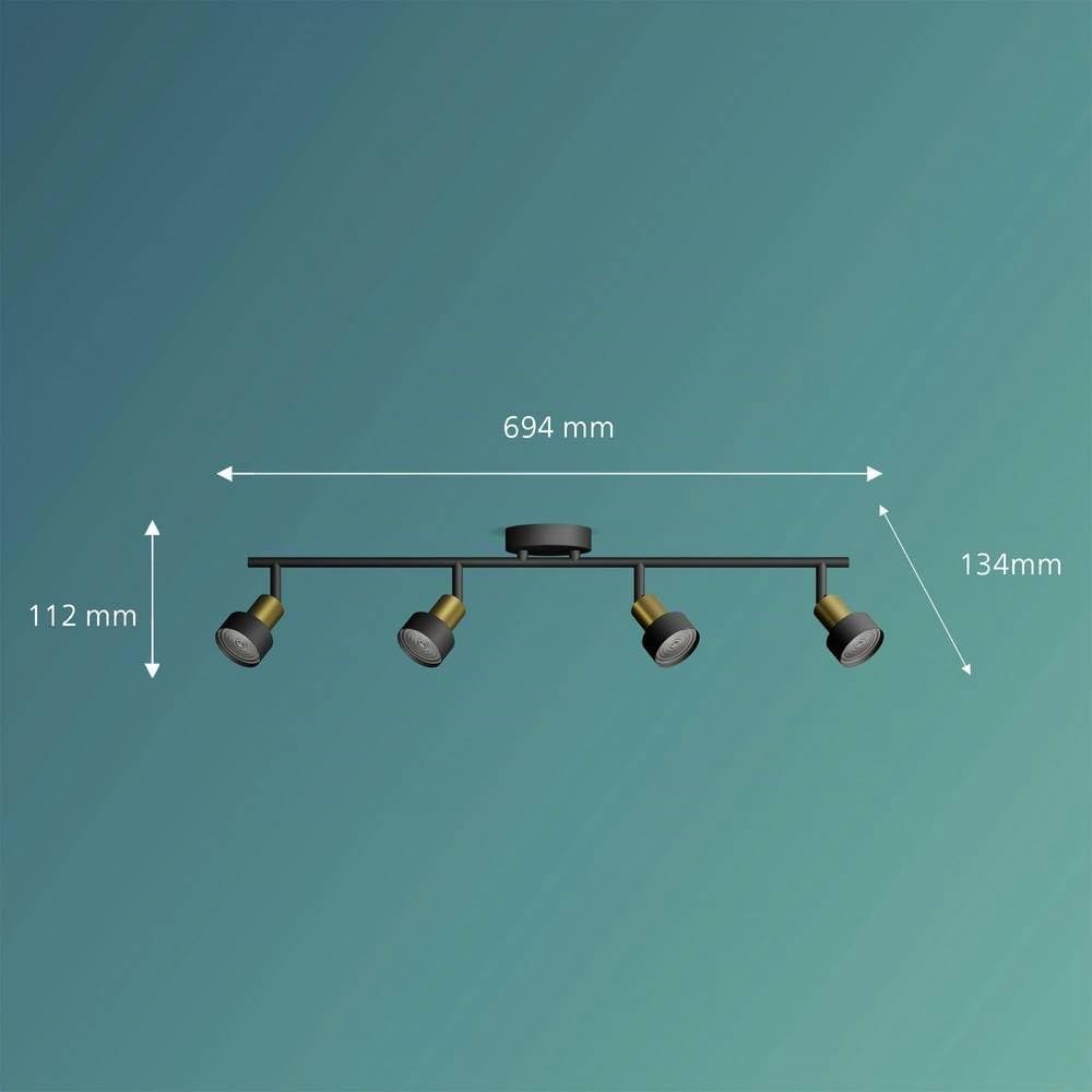 Philips Conduit Spot 4 têtes, GU10 non inclus, Laiton, IP20