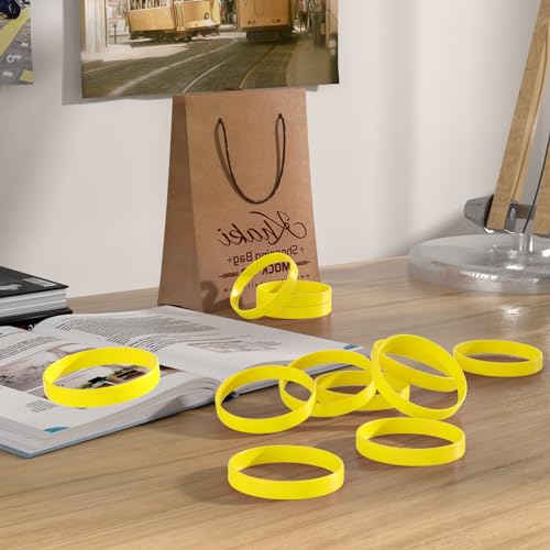 Image of Morcheiong 12 Pieces Silicone Bracelets- Yellow Color Blank Rubber Wristbands for Adults Teen Party Favors