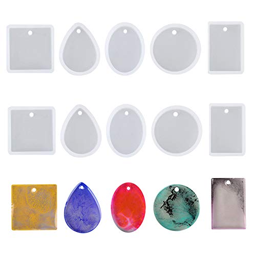 Jurxy 10 Piezas Conjunto de moldes de fundición de joyas Molde colgante de silicona Fabricación de resina Herramientas manuales de bricolaje Transparencia de anillo de mano flexible - 5 estilos