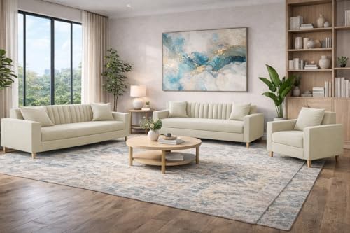 Image of Casaliving Garcia 3+2+1 Seater Sofa Set for Living Room (Cream Colour) Premium Fabric Sofa