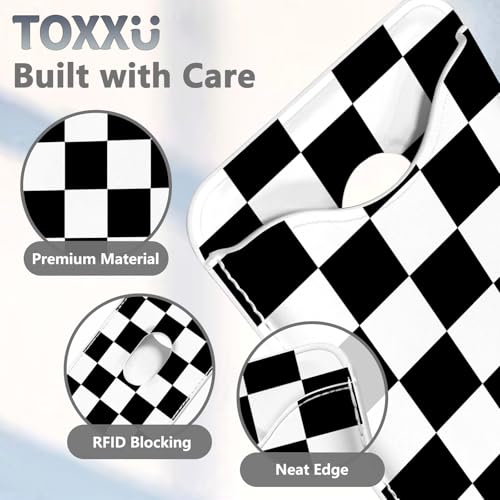 Image of Checkered Magnetic Wallets Compatible with Magsafe Wallet for iPhone 17 /16 /15 /14 /13 /12 Series Pro Max Plus Air, Phone Magnet Card Holder for Women Men Lether Mag Safe Black