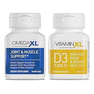 OmegaXL Joint Support Supplement – 60 Softgels & VitaminXL D3 High Potency Daily Vitamin D 5000 IU 125mcg Immune Support Supplement (30 Softgels) – 2 Pack