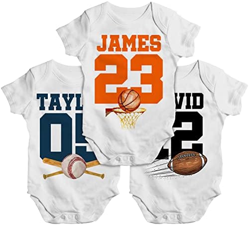 Personalized Sports Baby Onesie for Boy - 8 Designs & Colors Customized Baseball Girl Outfits Gifts Custom Sport Bodysuit Babies Newborn 6 12 18 24 Month Gift Shower C1, White