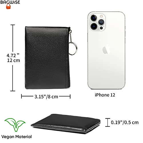 Coin Purse Pouch Change Purse Coin Wallet Change Holder, Vegan Leather Zippered Keychain Mini Coin Bag (Black) #TOP2