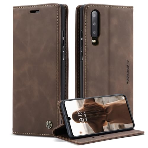 Cracedily Handyhülle für Huawei P30 Hülle, Klapphülle Premium Lederhülle Klappbar Flip Hülle Tasche Magnet Kartenfach Standfunktion Klapphülle Schutzhülle für P30 6.1 Zoll, Kaffee