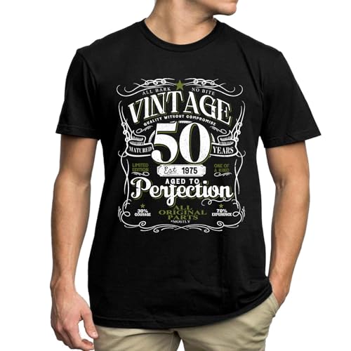 50th Birthday Shirt for Men Born in 1975 Gifts T Shirt for Him Vintage Aged to Perfection Tee Tops