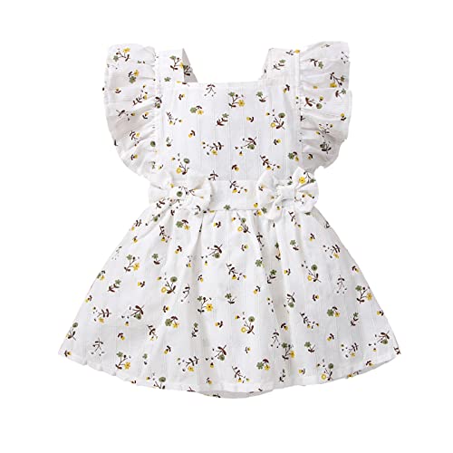 Image of Baby Girl Clothes Floral Summer Outfits Fly Sleeve Bowknot Romper Dress Princess Dress for Newborn Toddler