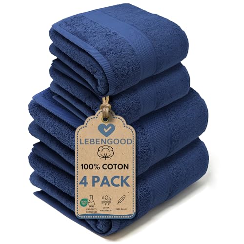 LEBENGOOD – Lot de 4 Serviette de Bain 100% Coton Oeko-TEX® : 2 de Douche(70X140) + 2 de...