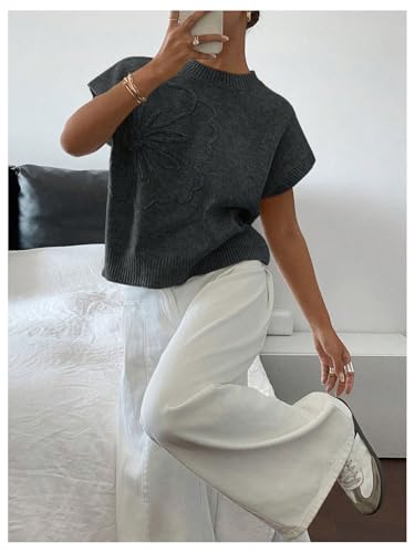Image of SOLY HUX Women's Short Sleeve Sweater 3D Floral Sweaters Pullover Tank Tops Knit Vest Trendy Fashion Clothing