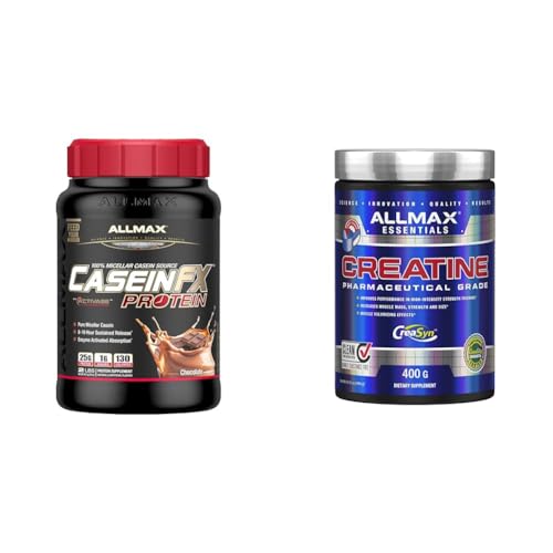ALLMAX CASEIN-FX Chocolate 2lb & Creatine Monohydrate, Micronized Creatine Powder for Strength and Muscle Recovery, Gluten Free & Fast Absorbing 400g