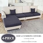 Couch Cushion Covers for Sectional Sofa L Shape Washable Separate Seat Chaise Couch Cover Stretch Sofa Slipcovers with 2 Pcs Pillowcases(3 Seater + 1 Chaise, Dark Grey) - Image 2