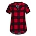 Produktbild Damen T Shirt, CixNy Bluse Damen Kurzarm SommerLässige Plaid Printed Sleeve V Ausschnitt Unregelmäßiger Saum Oberteil Tops (Rot, XXX-Large)